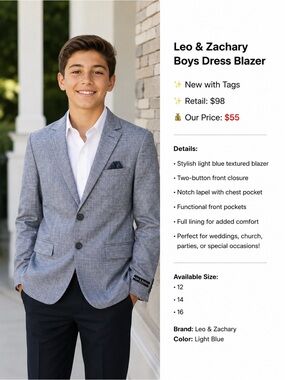 Light Blue Boys Dress Blazer - Classic Two-Button